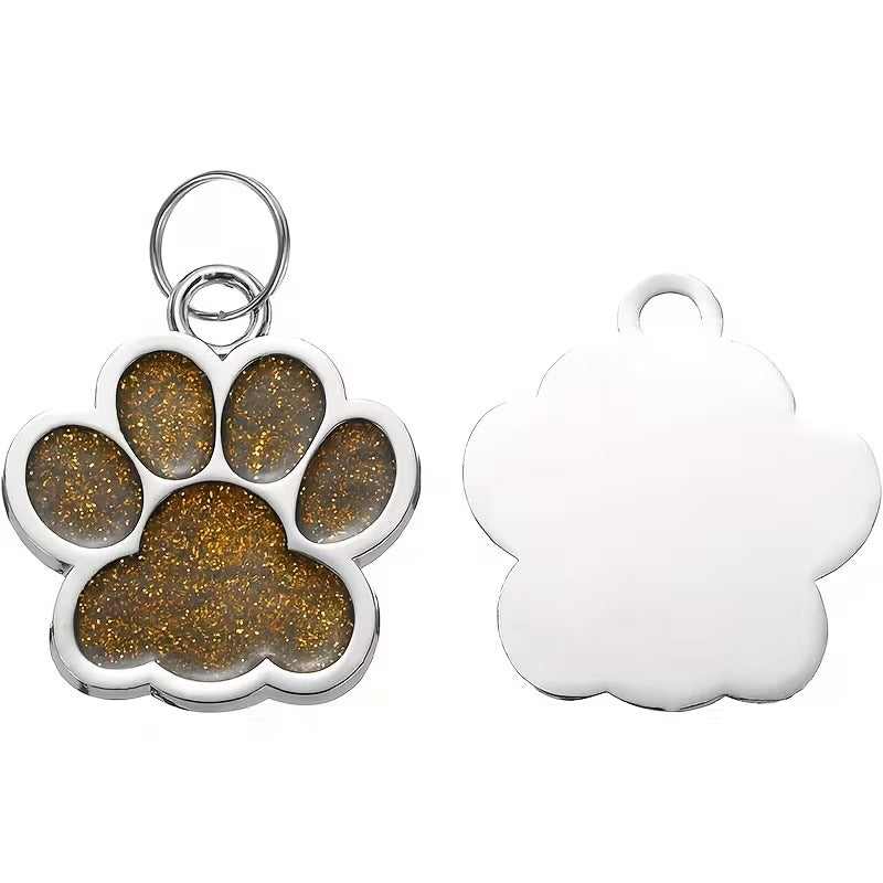 Glitter Dog Paw ID Tag - Alloy - Paw Print Pendant - For Dog Collar
