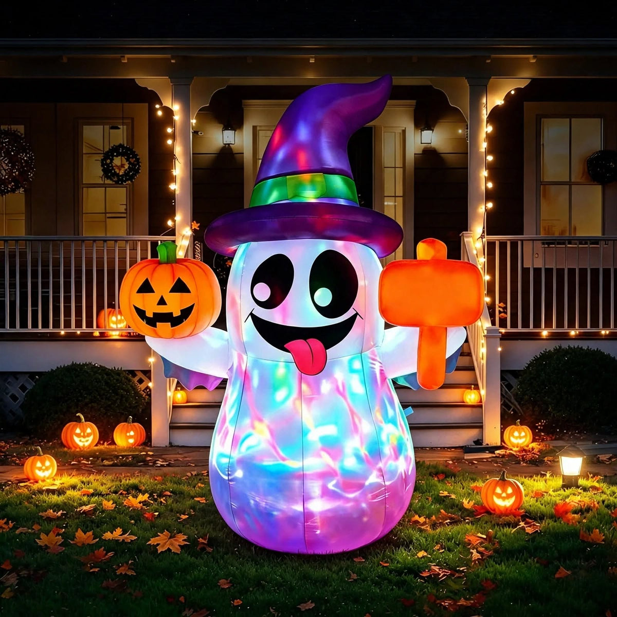 5FT Halloween Ghost Inflatable - Wizard Ghost Pumpkin - LED - Yard Decor