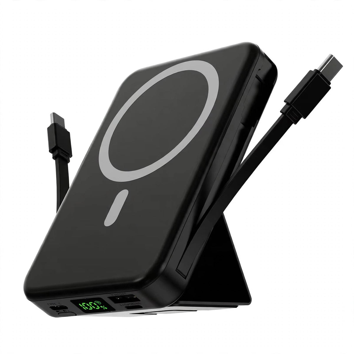 10000mAh Magnetic Power Bank - 22.5W PD Super Fast Charging - 15W Wireless - Built-in 2 Cables - Stand - Digital Display - Travel