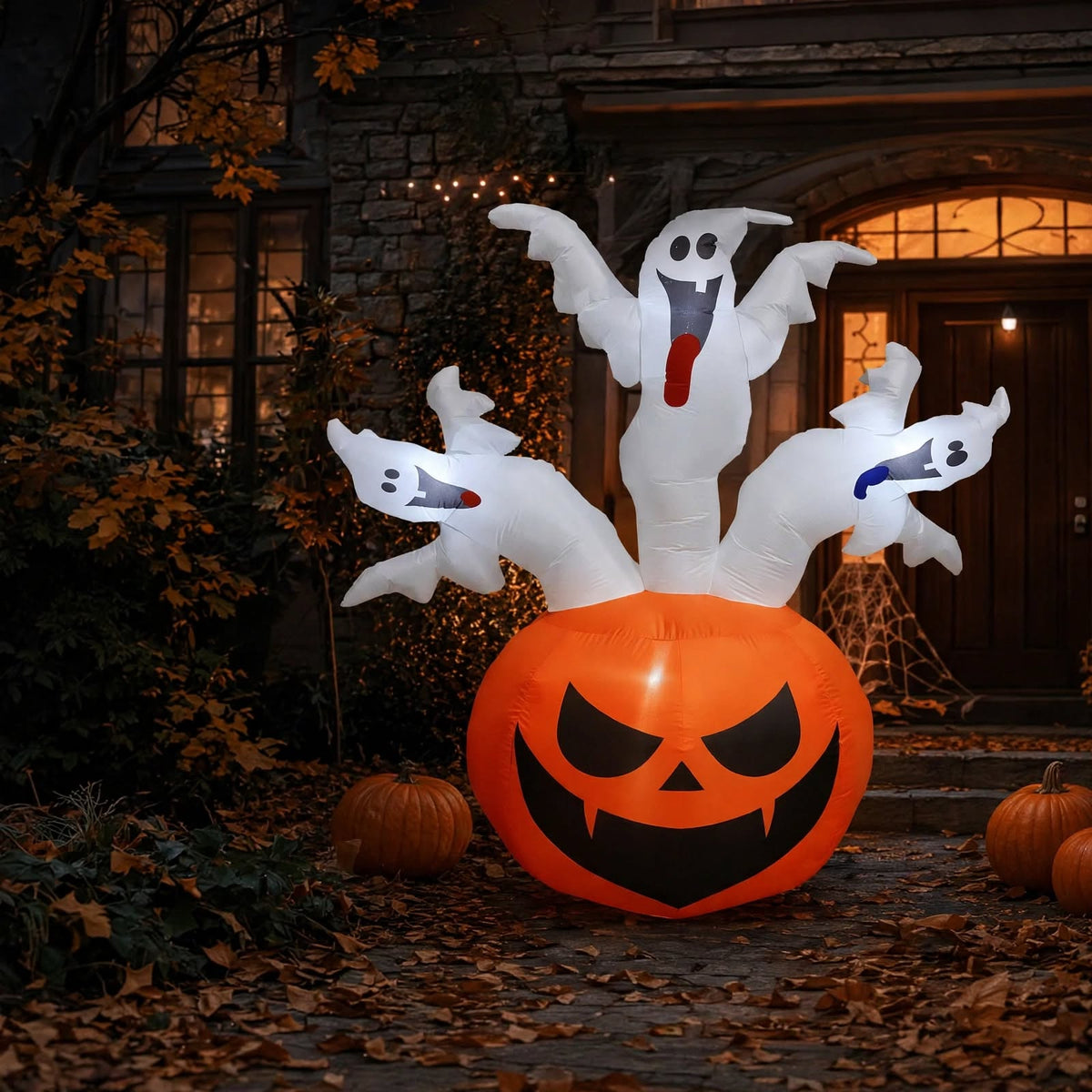 6FT Halloween Inflatable - 3 Ghosts in Pumpkin - LEDs - Yard Decor