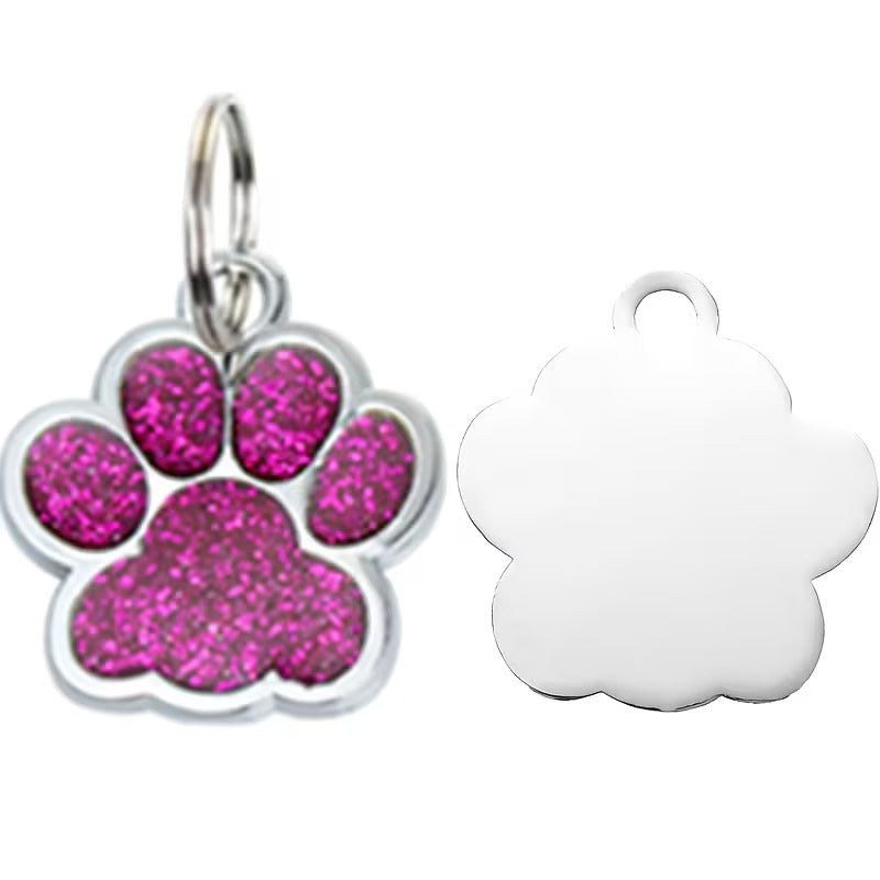 Glitter Dog Paw ID Tag - Alloy - Paw Print Pendant - For Dog Collar