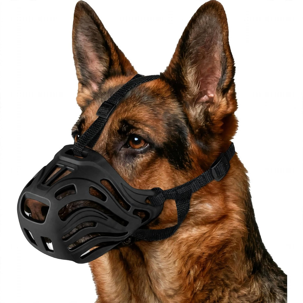Soft Silicone Dog Muzzle - Adjustable Basket - Breathable - Black