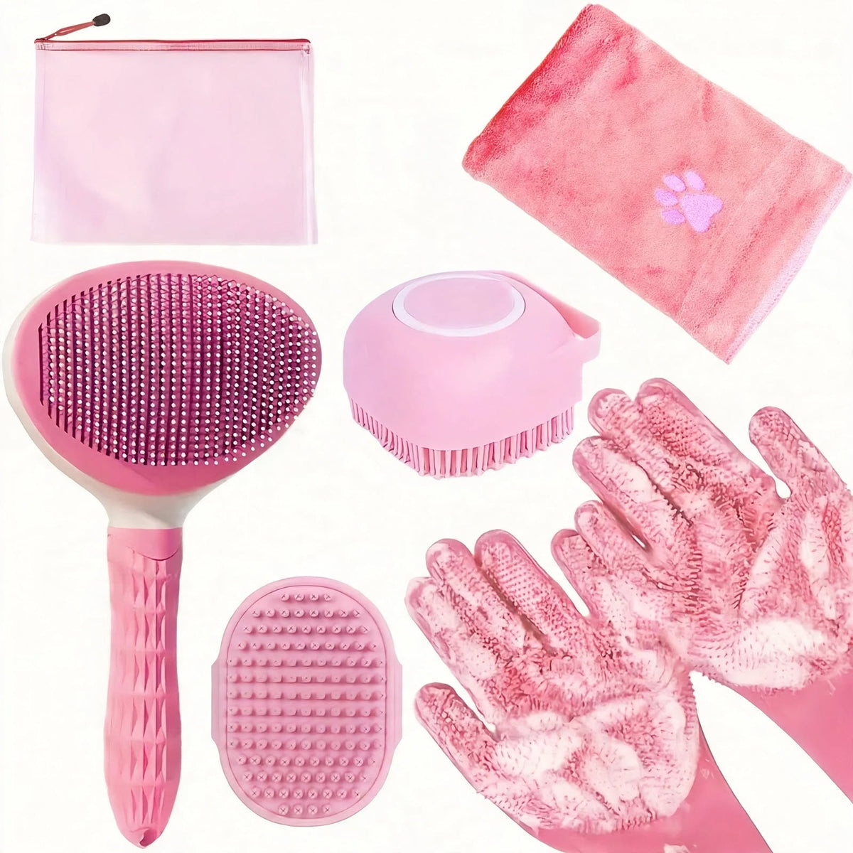6pcs Pet Grooming Kit - Brush, Towel, Gloves - Dog & Cat