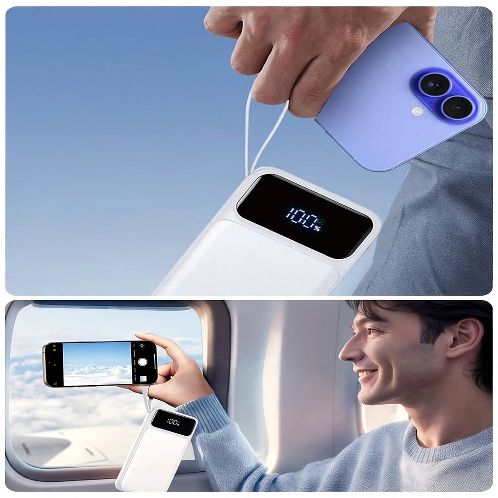 20000mAh Power Bank 20W Fast Charging - Built-in 4 Cables - USB-C