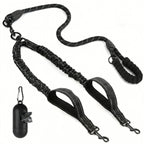 Reflective Double Dog Leash - 2 Traffic Handles - Bungee - No Tangle
