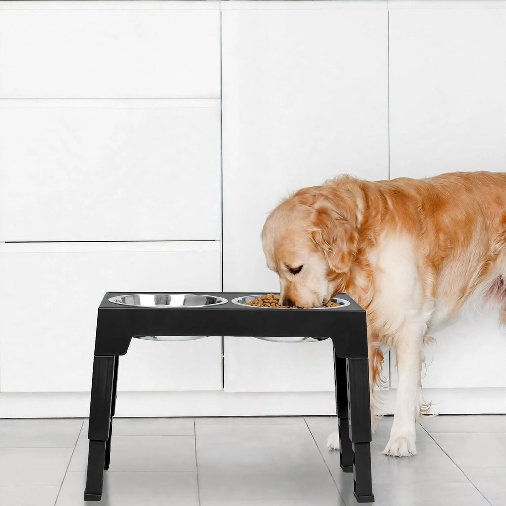 Adjustable Elevated Dog Bowls Stand - 5 Heights - Slow Feeder + Steel