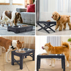 Adjustable Elevated Dog Bowls Stand - 5 Heights - Slow Feeder + Steel