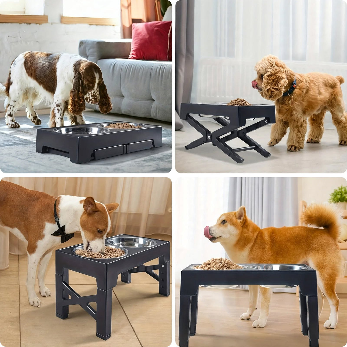 Adjustable Elevated Dog Bowls Stand - 5 Heights - Slow Feeder + Steel