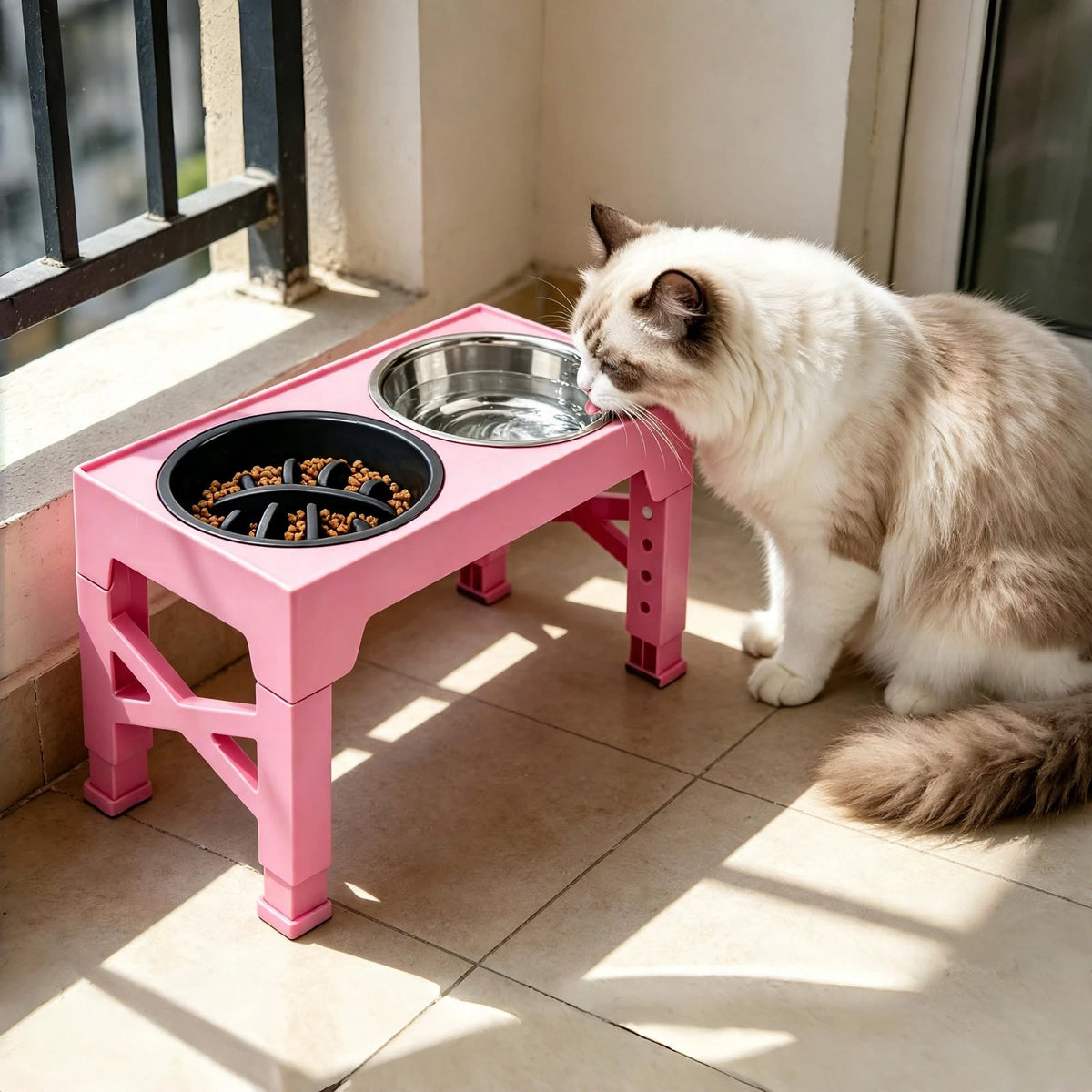 Adjustable Elevated Dog Bowls Stand - 5 Heights - Slow Feeder + Steel