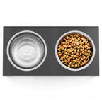 Elevated Dog Bowl Stand - 2 Stainless Steel Bowls - 4 Heights