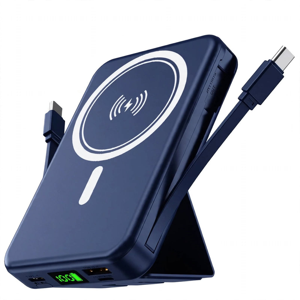 10000mAh Magnetic Power Bank - 22.5W PD Super Fast Charging - 15W Wireless - Built-in 2 Cables - Stand - Digital Display - Travel