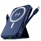 10000mAh Magnetic Power Bank - 22.5W PD Super Fast Charging - 15W Wireless - Built-in 2 Cables - Stand - Digital Display - Travel