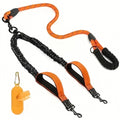 Reflective Double Dog Leash - 2 Traffic Handles - Bungee - No Tangle
