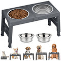 Elevated Dog Bowl Stand - 2 Stainless Steel Bowls - 4 Heights