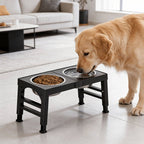 Elevated Dog Bowl Stand - 2 Stainless Steel Bowls - 4 Heights