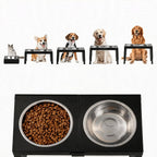 Elevated Dog Bowl Stand - 2 Stainless Steel Bowls - 4 Heights