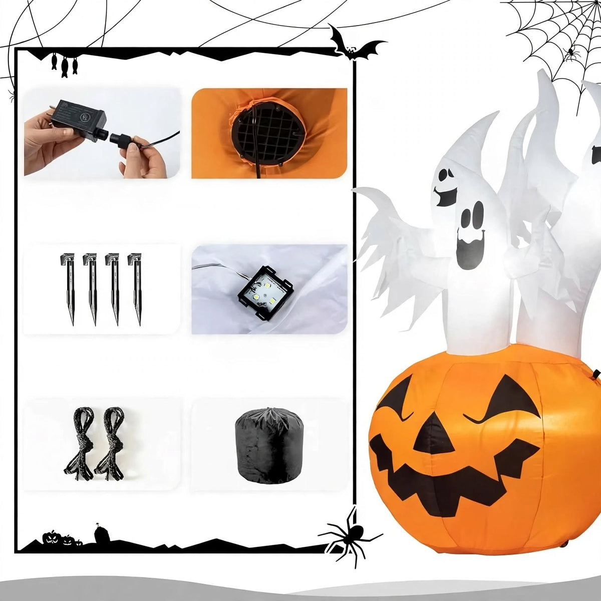 6FT Halloween Inflatable - 3 Ghosts in Pumpkin - LEDs - Yard Decor