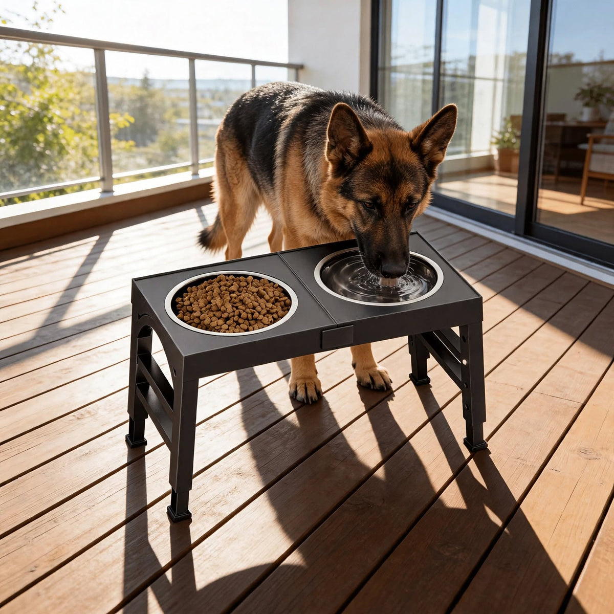 Elevated Dog Bowl Stand - 2 Stainless Steel Bowls - 4 Heights