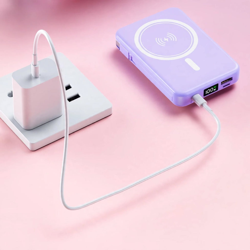10000mAh Magnetic Power Bank - 22.5W PD Super Fast Charging - 15W Wireless - Built-in 2 Cables - Stand - Digital Display - Travel