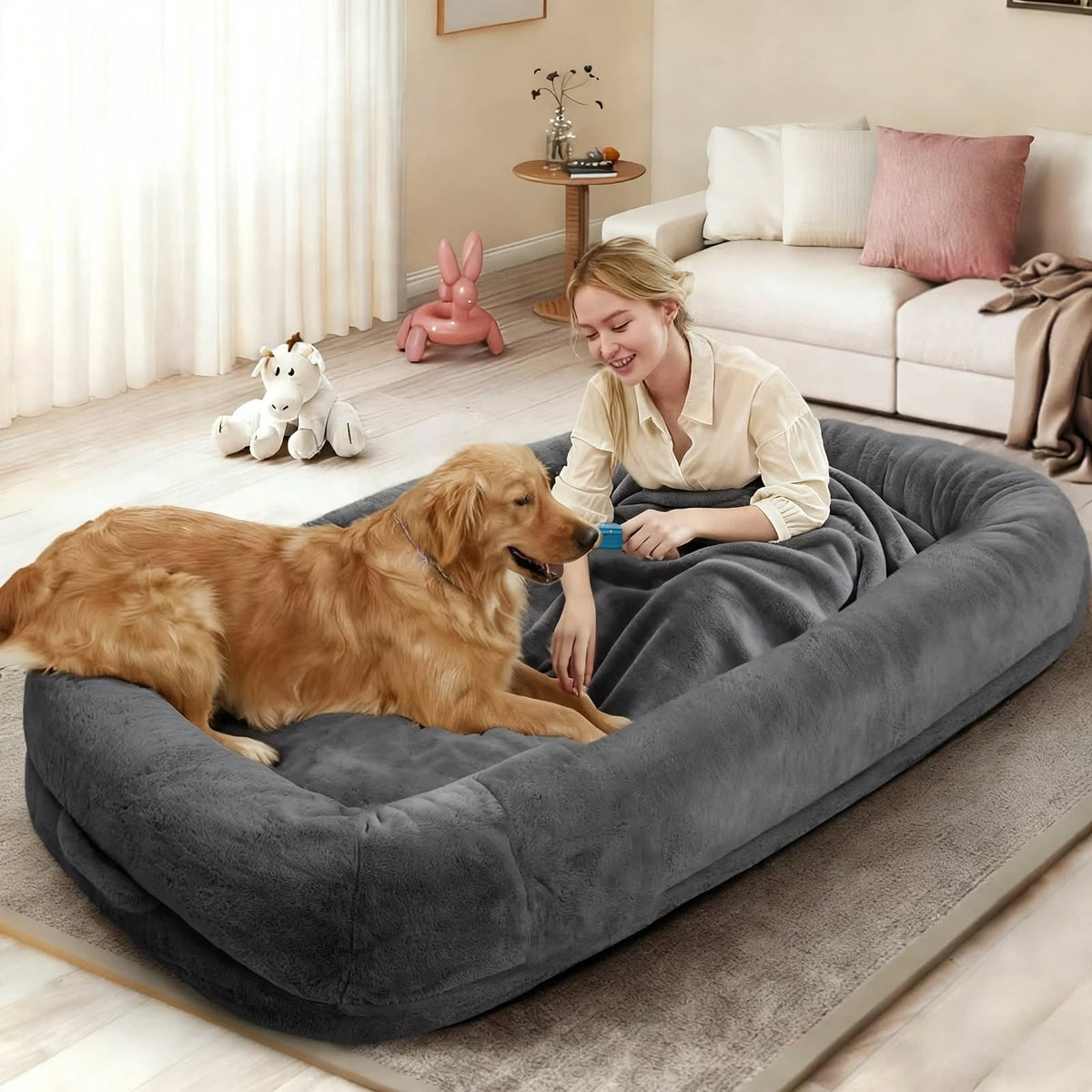 Human Dog Bed 76x46x10 - Comfy Human Size Dog Bed - High Density Memory Foam - Machine Washable Cover - Non-Slip Bottom