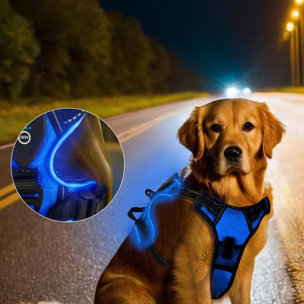 LED Dog Harness - Rechargeable Light Up Harness - 2Pcs Set