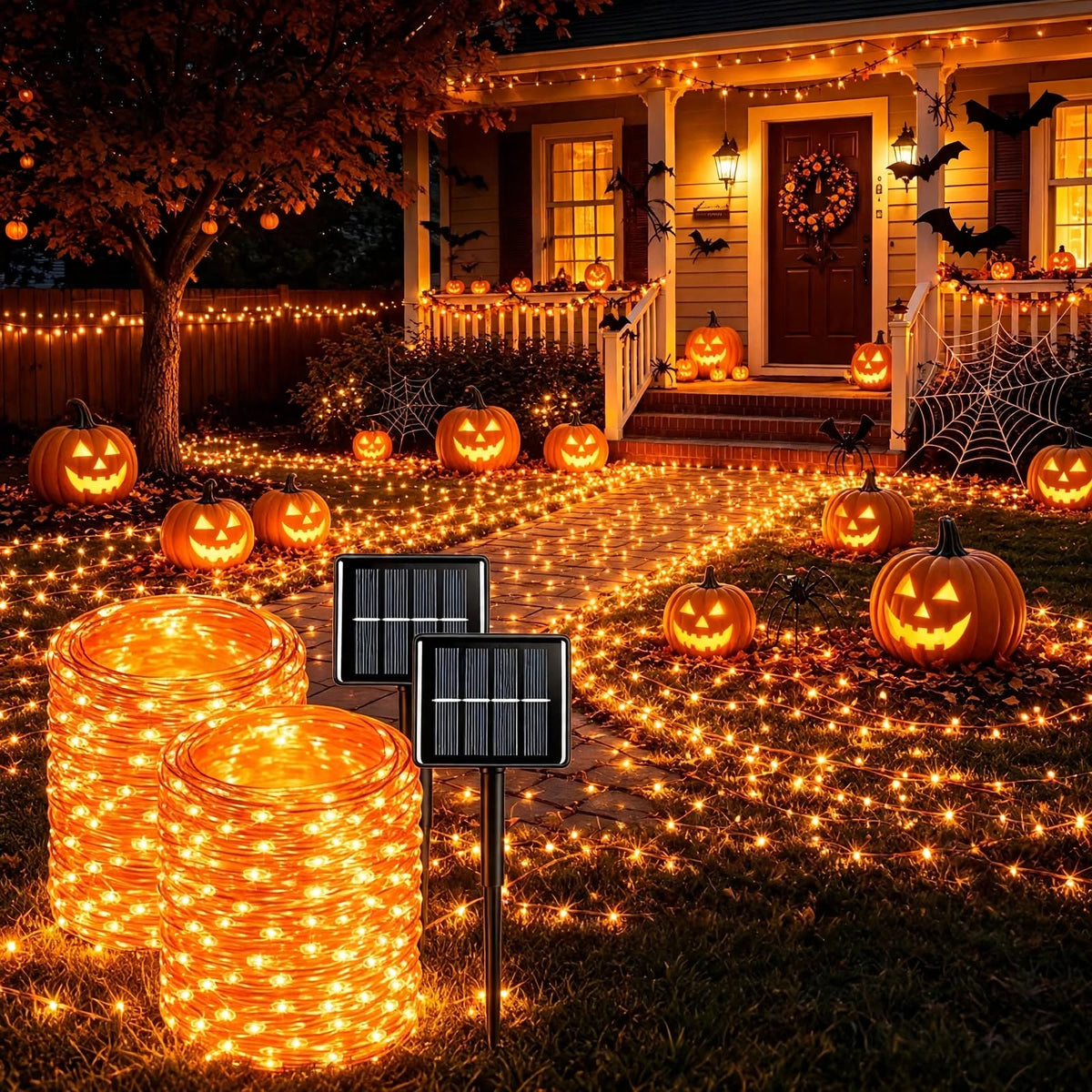 Halloween Solar String Lights 2-Pack - 144FT 380 LED - 8 Modes - Orange