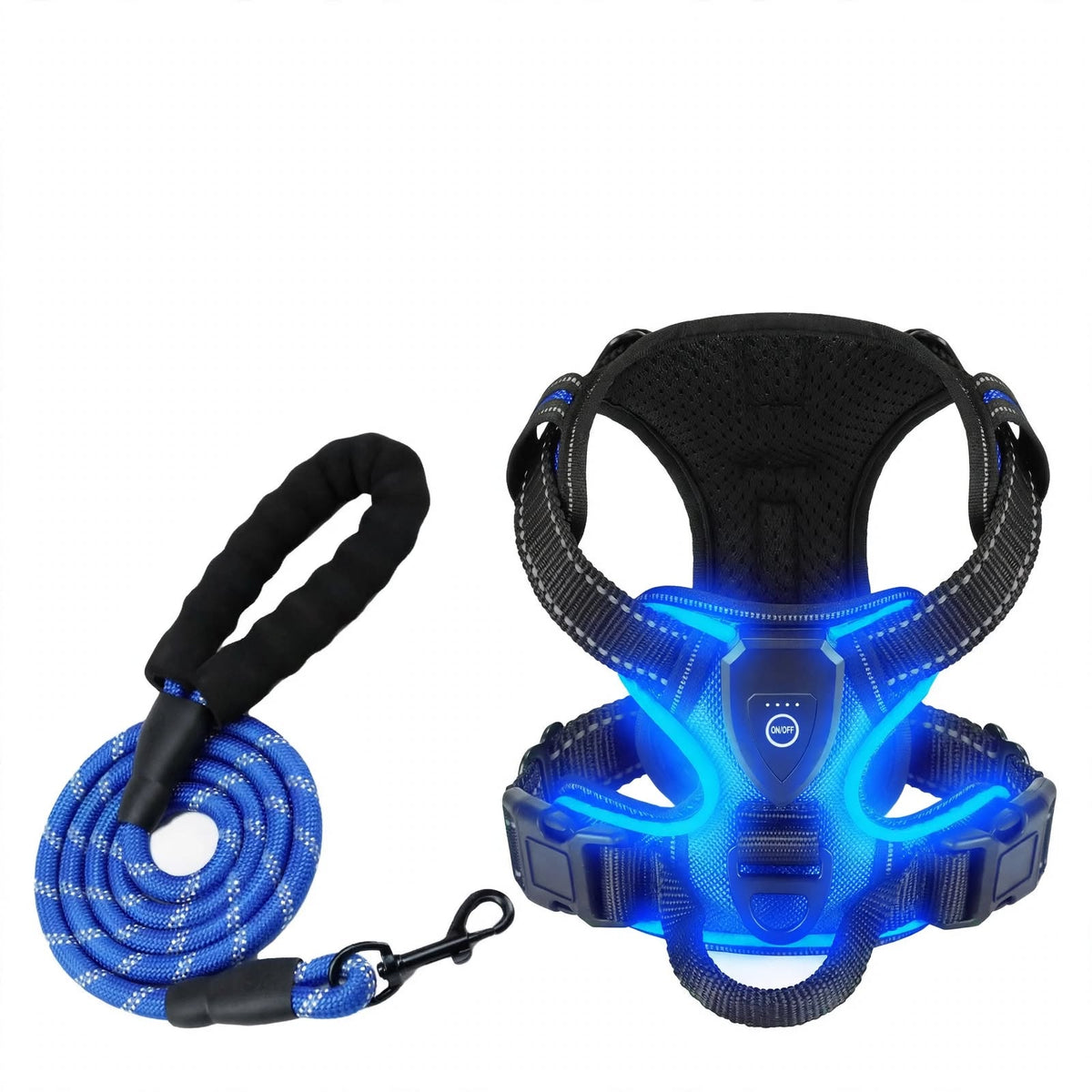 LED Dog Harness - Rechargeable Light Up Harness - 2Pcs Set