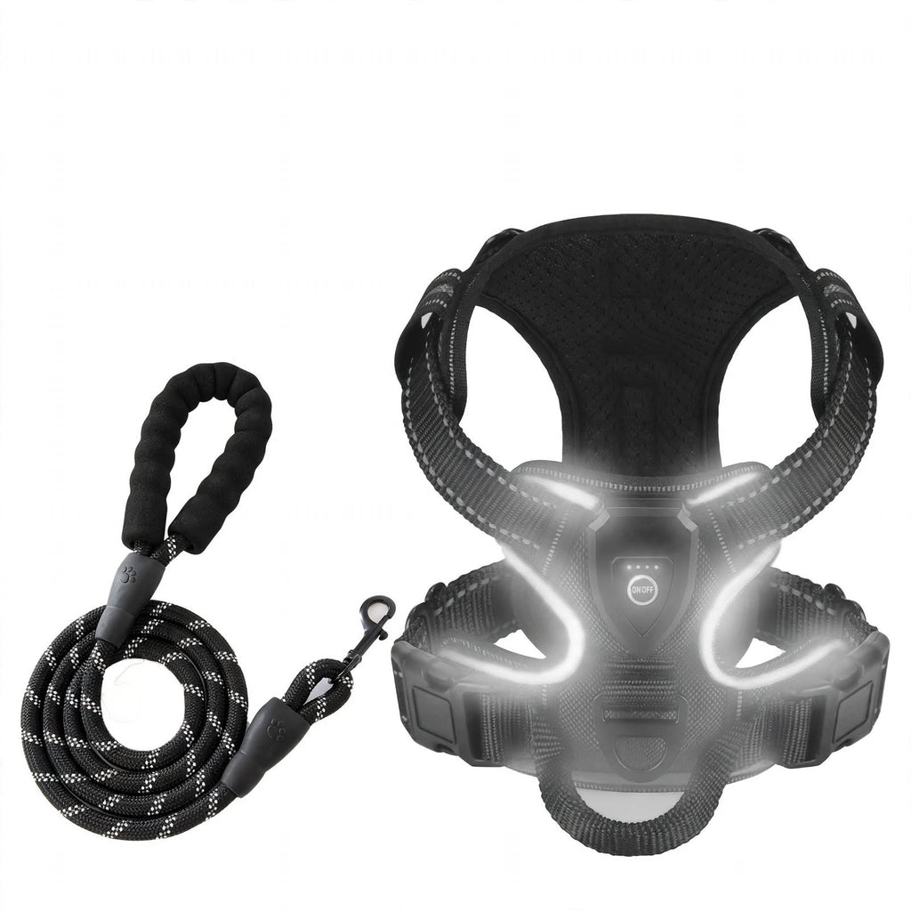LED Dog Harness - Rechargeable Light Up Harness - 2Pcs Set