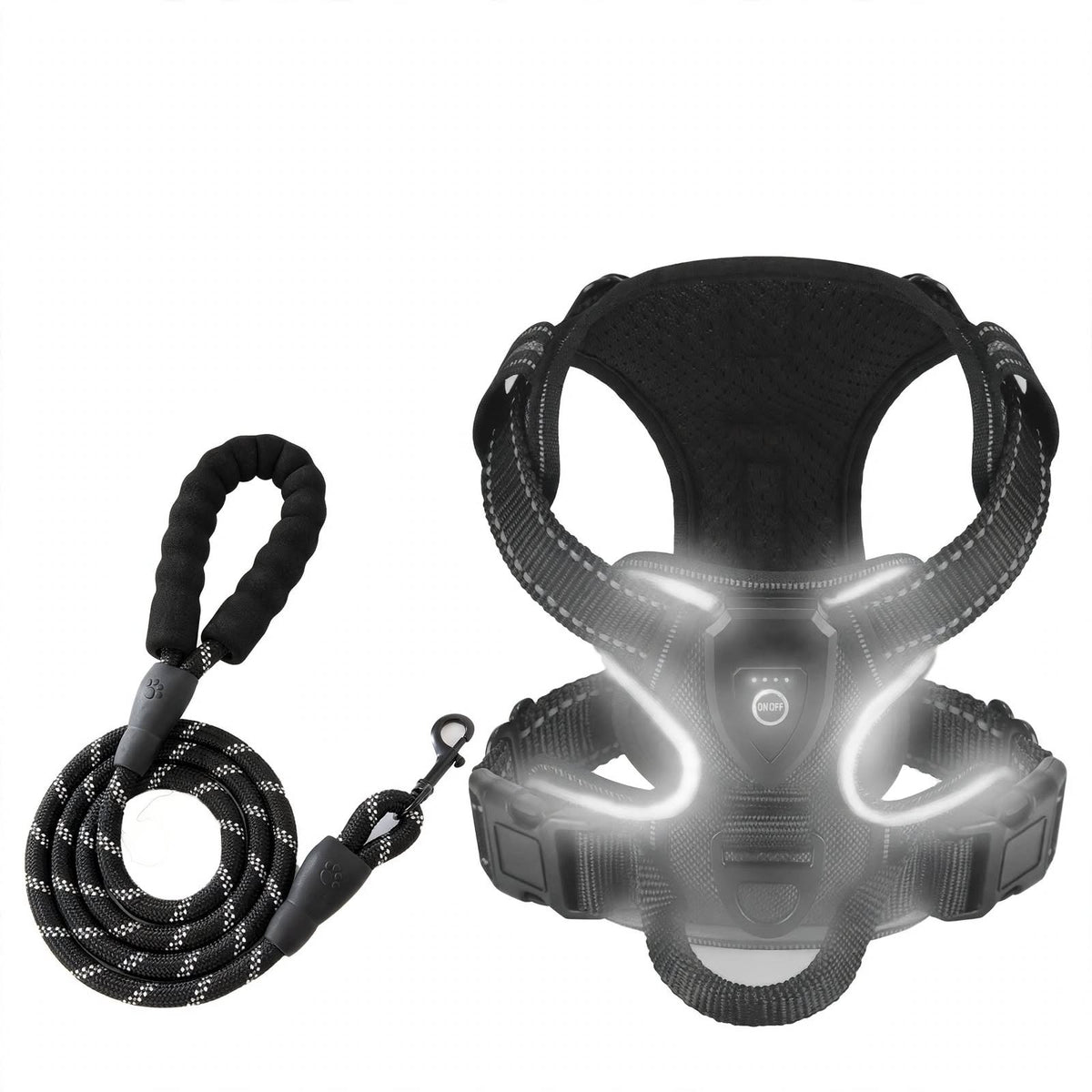 LED Dog Harness - Rechargeable Light Up Harness - 2Pcs Set
