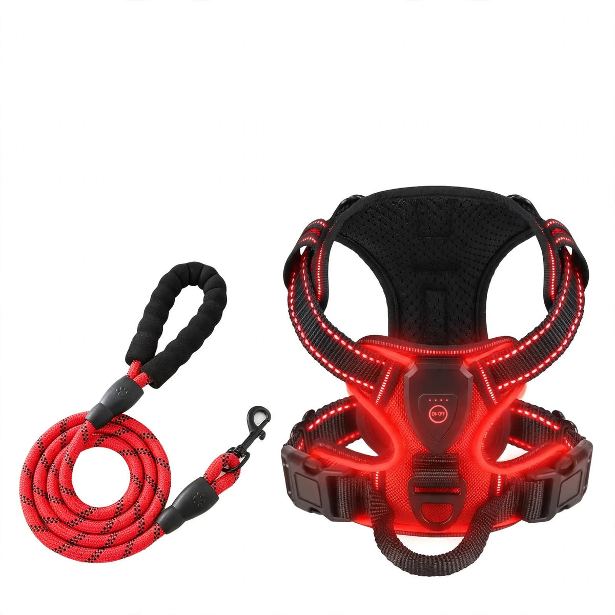 LED Dog Harness - Rechargeable Light Up Harness - 2Pcs Set