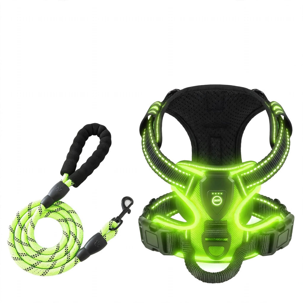 LED Dog Harness - Rechargeable Light Up Harness - 2Pcs Set