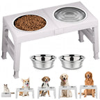 Elevated Dog Bowl Stand - 2 Stainless Steel Bowls - 4 Heights