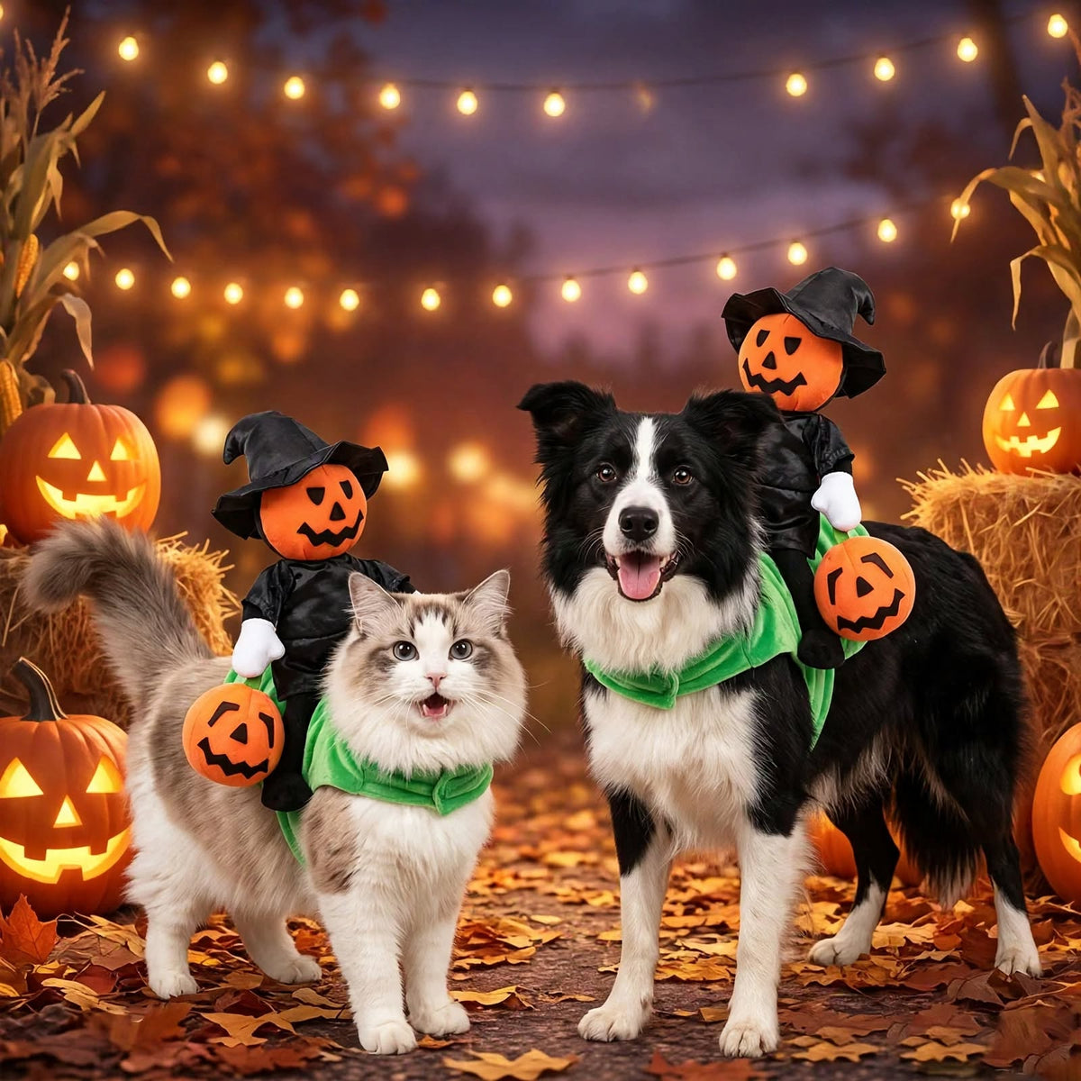 Funny Dog and cat Pumpkin Riding Costume - Pet Wizard Outfit - Halloween