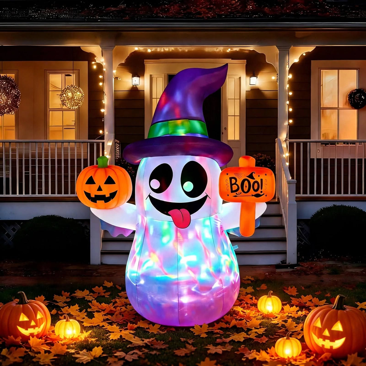 5FT Halloween Ghost Inflatable - Wizard Ghost Pumpkin - LED - Yard Decor