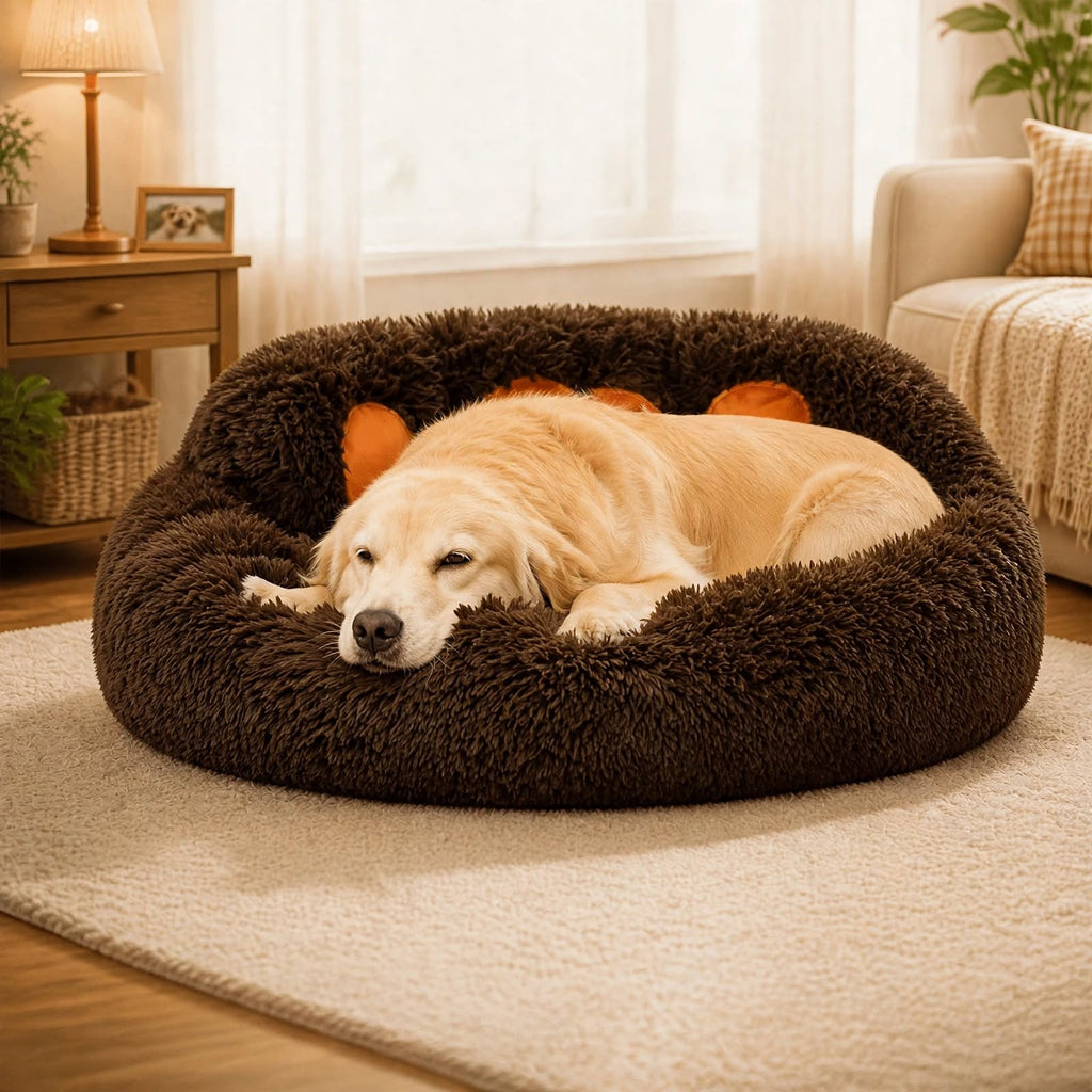 Coffee Bear Paw Pet Bed - Calming Donut - Dog & Cat Cuddler