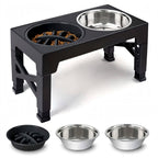 Adjustable Elevated Dog Bowls Stand - 5 Heights - Slow Feeder + Steel