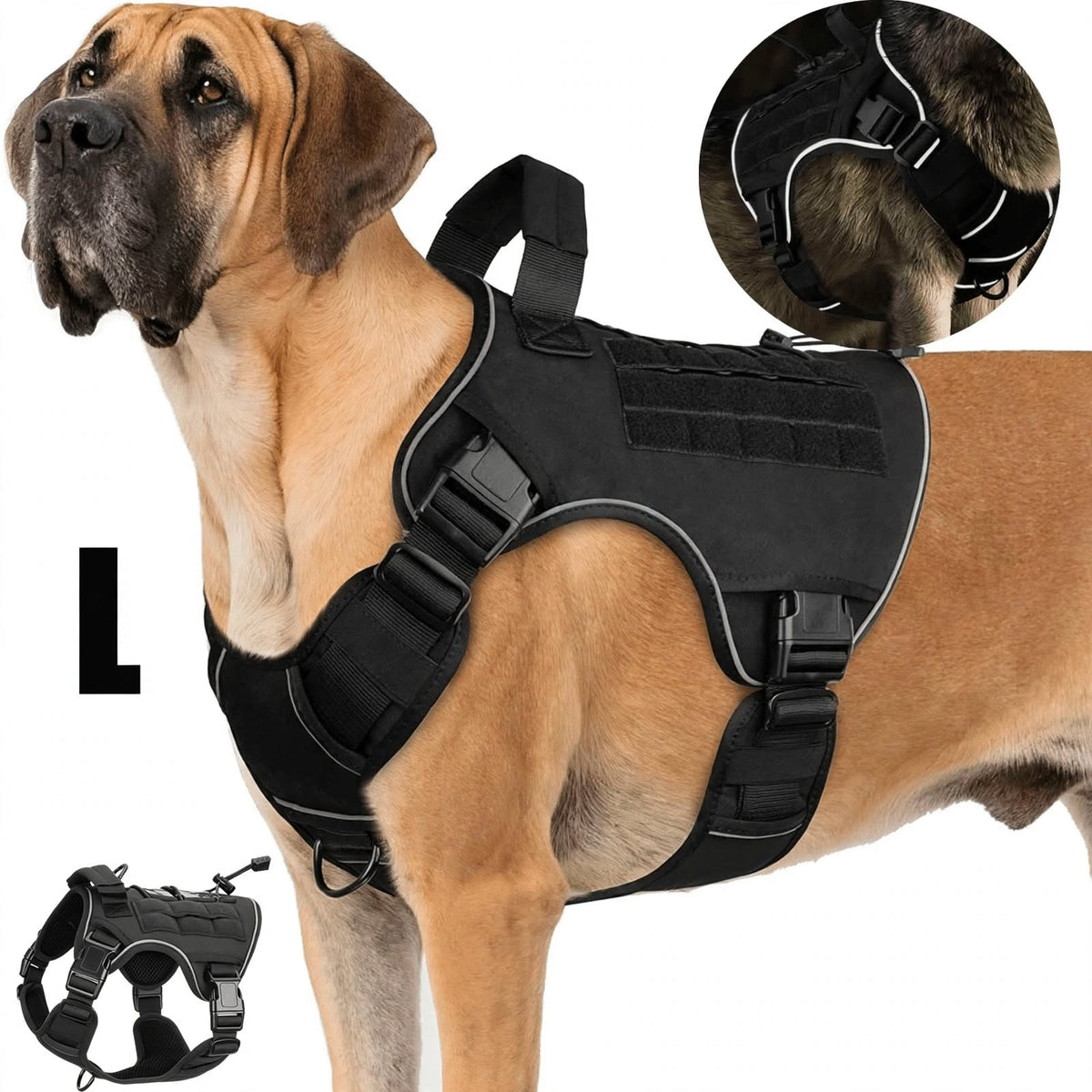 Tactical Dog Harness Vest - Reflective - Adjustable for Large Dogs
