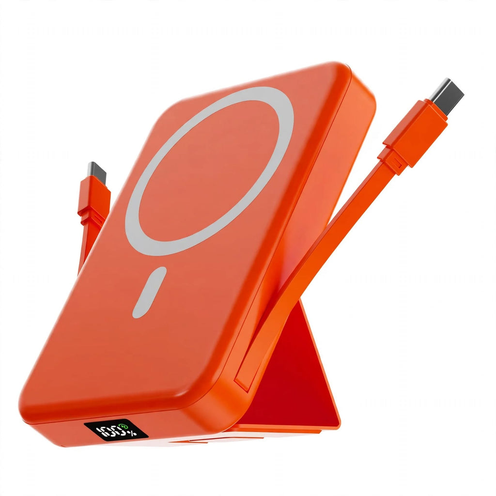 10000mAh Magnetic Power Bank - 22.5W PD Super Fast Charging - 15W Wireless - Built-in 2 Cables - Stand - Digital Display - Travel