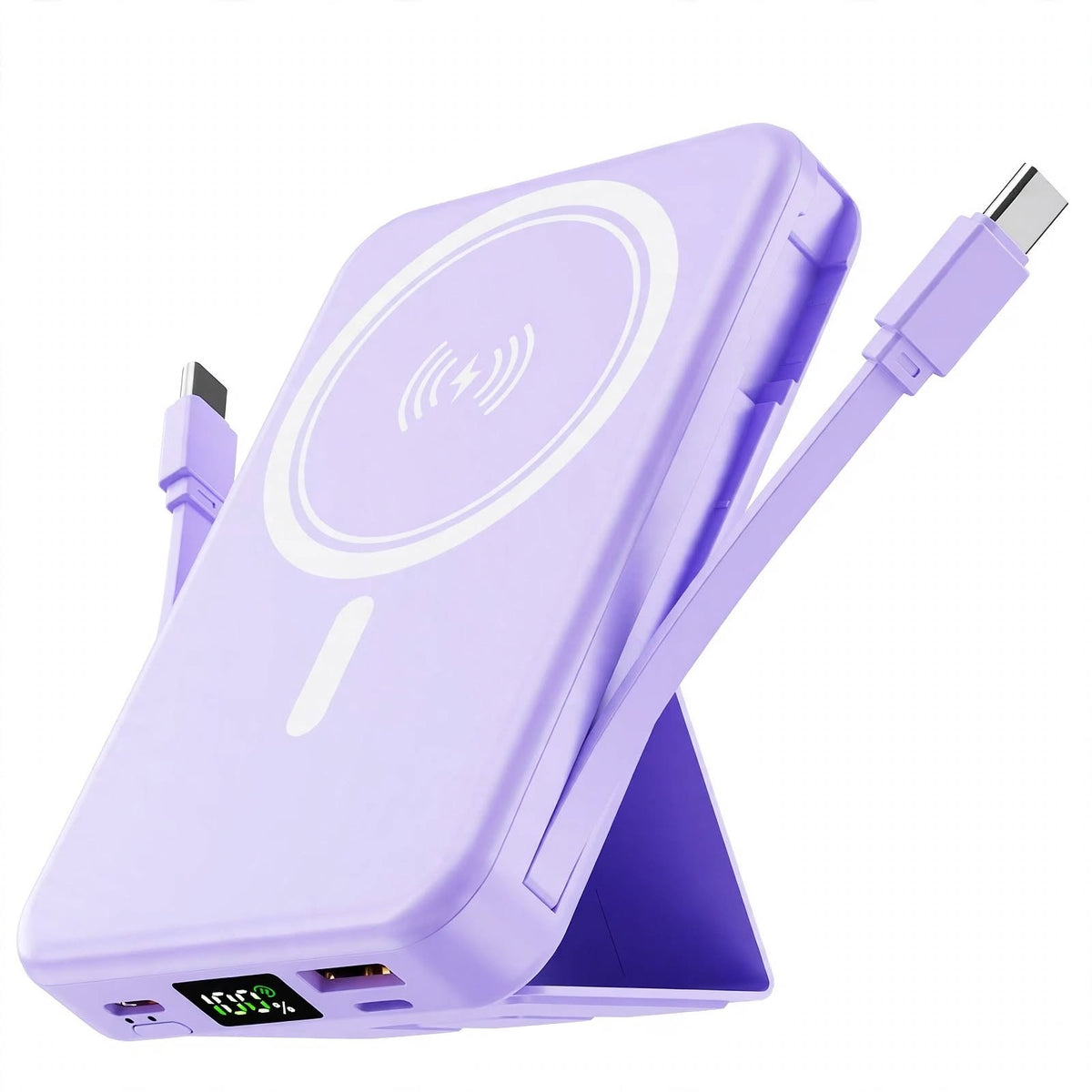 10000mAh Magnetic Power Bank - 22.5W PD Super Fast Charging - 15W Wireless - Built-in 2 Cables - Stand - Digital Display - Travel