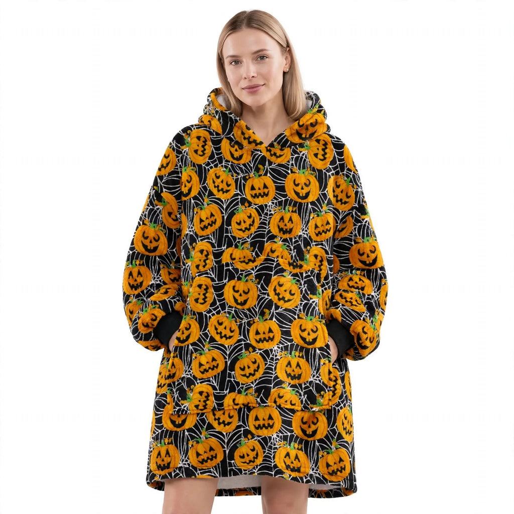 Plus-Size Oversized Hooded Blanket - Ultra Soft Reversible Sherpa Hoodie with Pocket - One Size