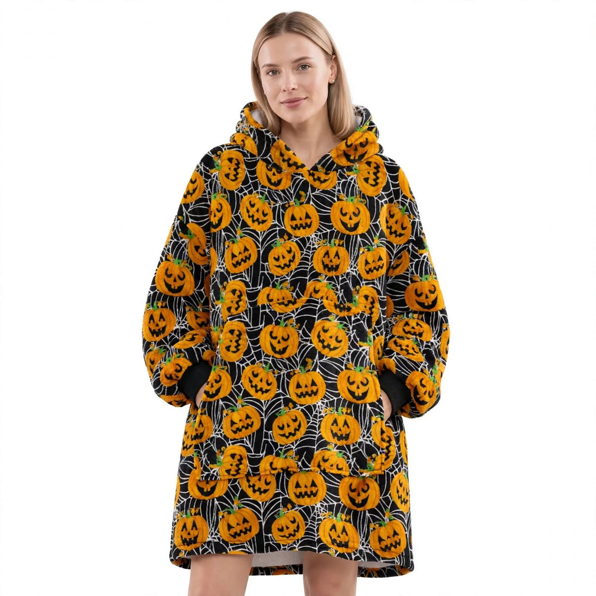Plus-Size Oversized Hooded Blanket - Ultra Soft Reversible Sherpa Hoodie with Pocket - One Size