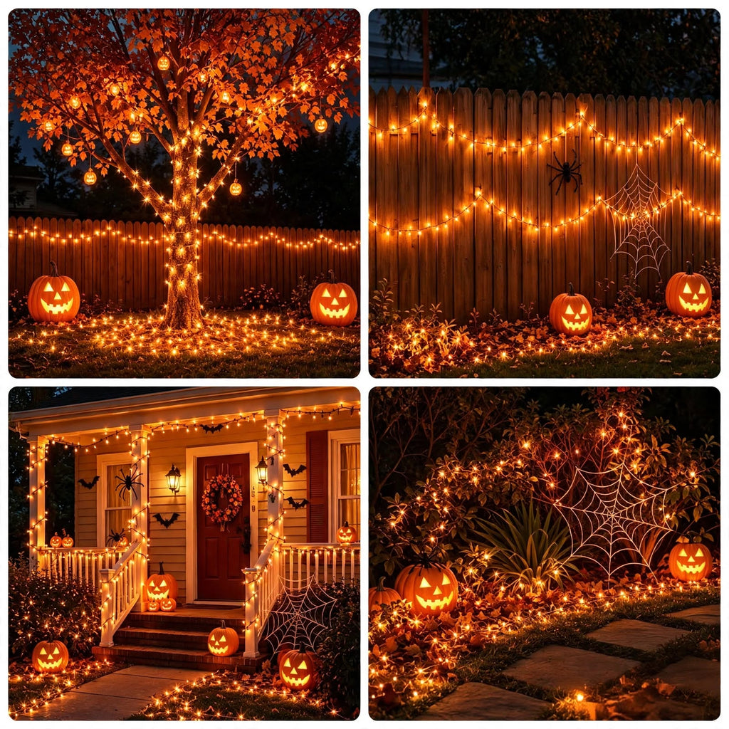 Halloween Solar String Lights 2-Pack - 144FT 380 LED - 8 Modes - Orange