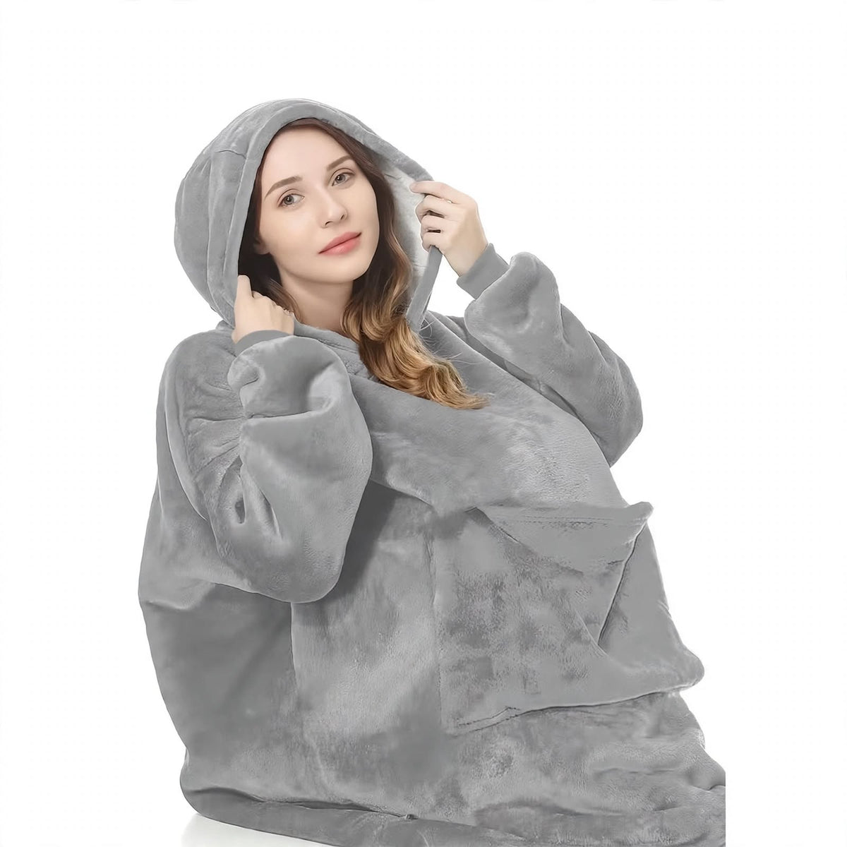 Plus-Size Oversized Hooded Blanket - Ultra Soft Reversible Sherpa Hoodie with Pocket - One Size