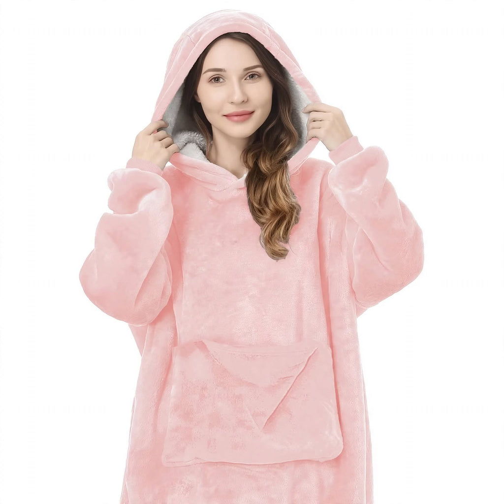 Plus-Size Oversized Hooded Blanket - Ultra Soft Reversible Sherpa Hoodie with Pocket - One Size