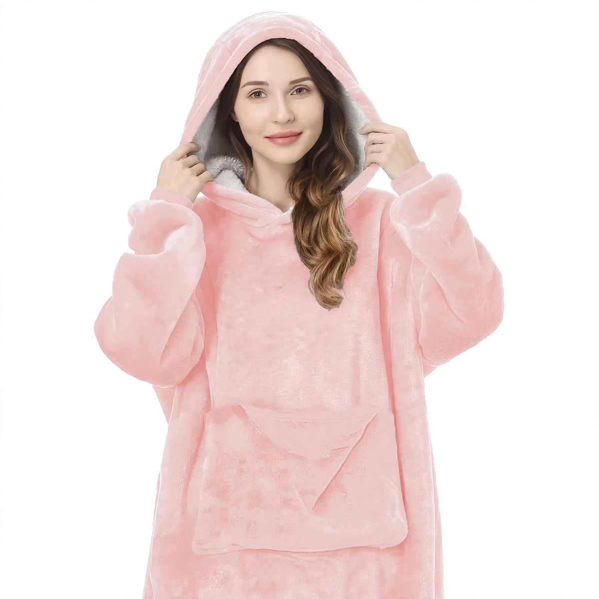 Plus-Size Oversized Hooded Blanket - Ultra Soft Reversible Sherpa Hoodie with Pocket - One Size