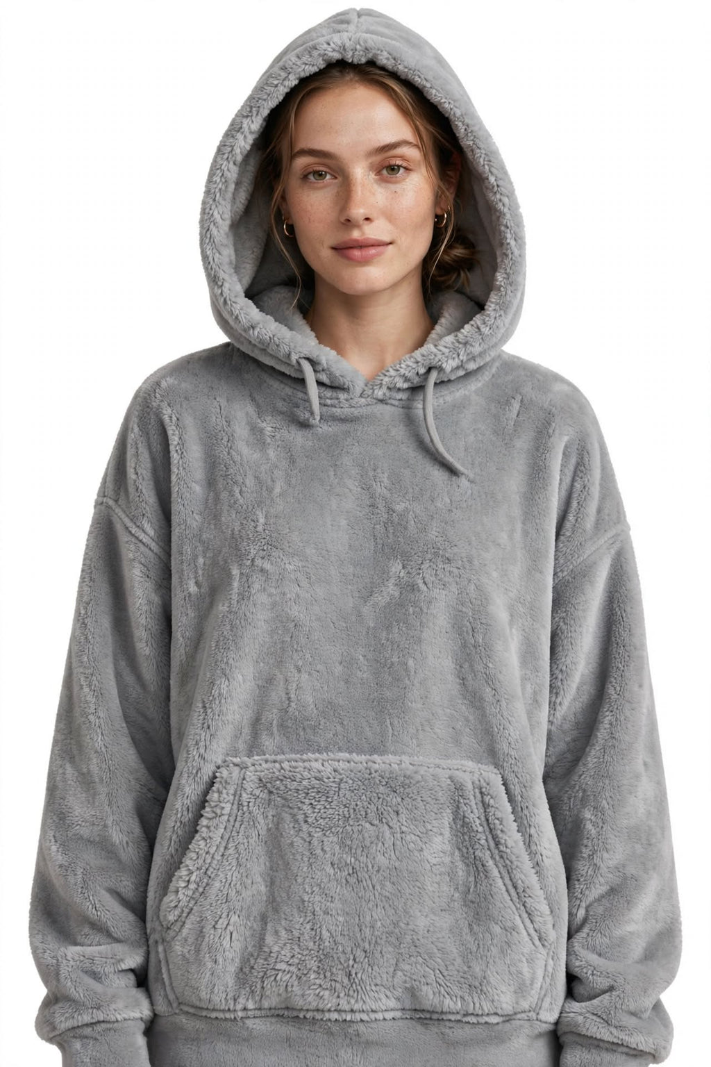 Plus-Size Oversized Hooded Blanket - Ultra Soft Reversible Sherpa Hoodie with Pocket - One Size