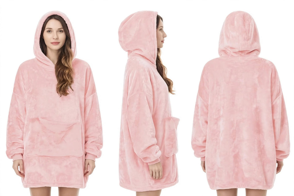 Plus-Size Oversized Hooded Blanket - Ultra Soft Reversible Sherpa Hoodie with Pocket - One Size